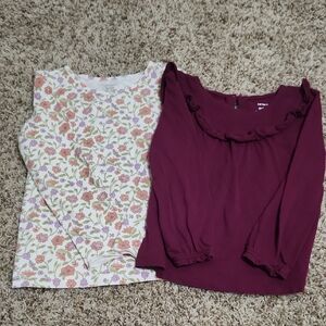 Floral and Burgundy Long Sleeve Tops